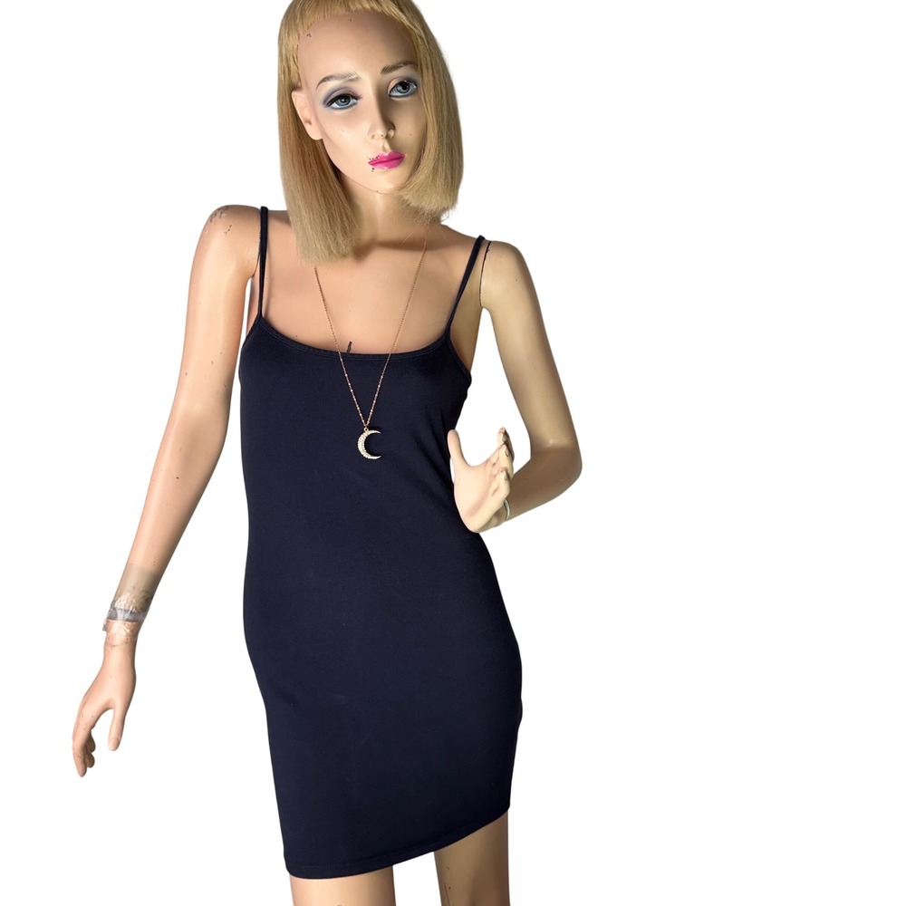 Good time USA Navy Blue Bodycon Mini Dress Spaghetti Strap 90s Minimalist Sz S/M